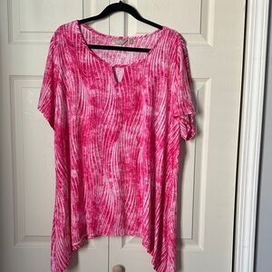 Coral Bay Pink Patterned Women's Tunic short sleeve pink/white 3X